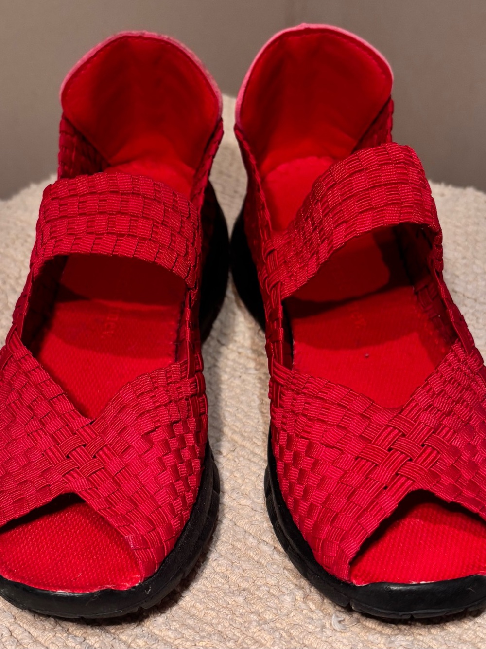 bernie mev. Red Woven Slip-On Mary Jane